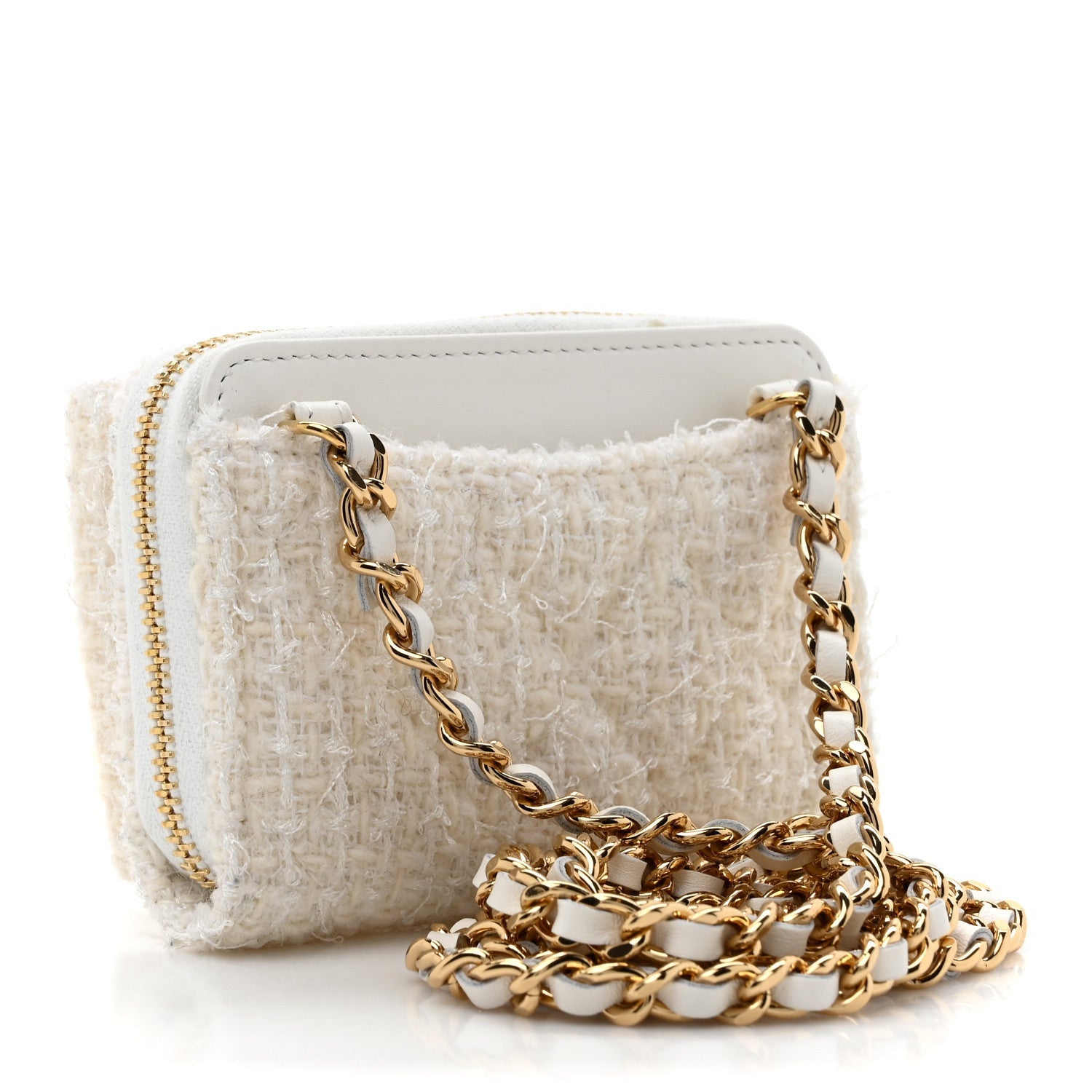 Chanel Tweed Quilted Bow Flap Card Holder On Chain White 3 of 7