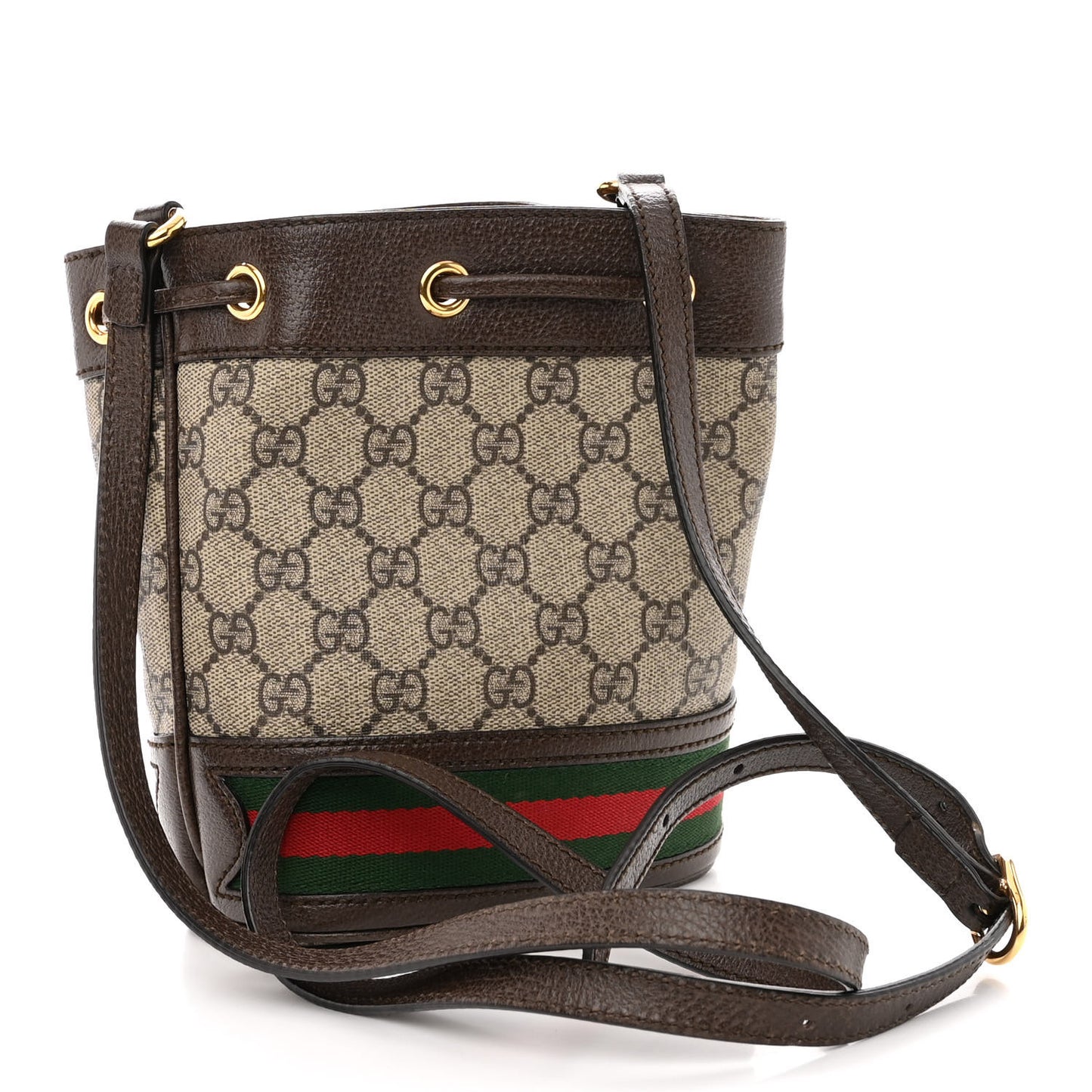GG Supreme Monogram Web Mini Ophidia Bucket Bag Brown