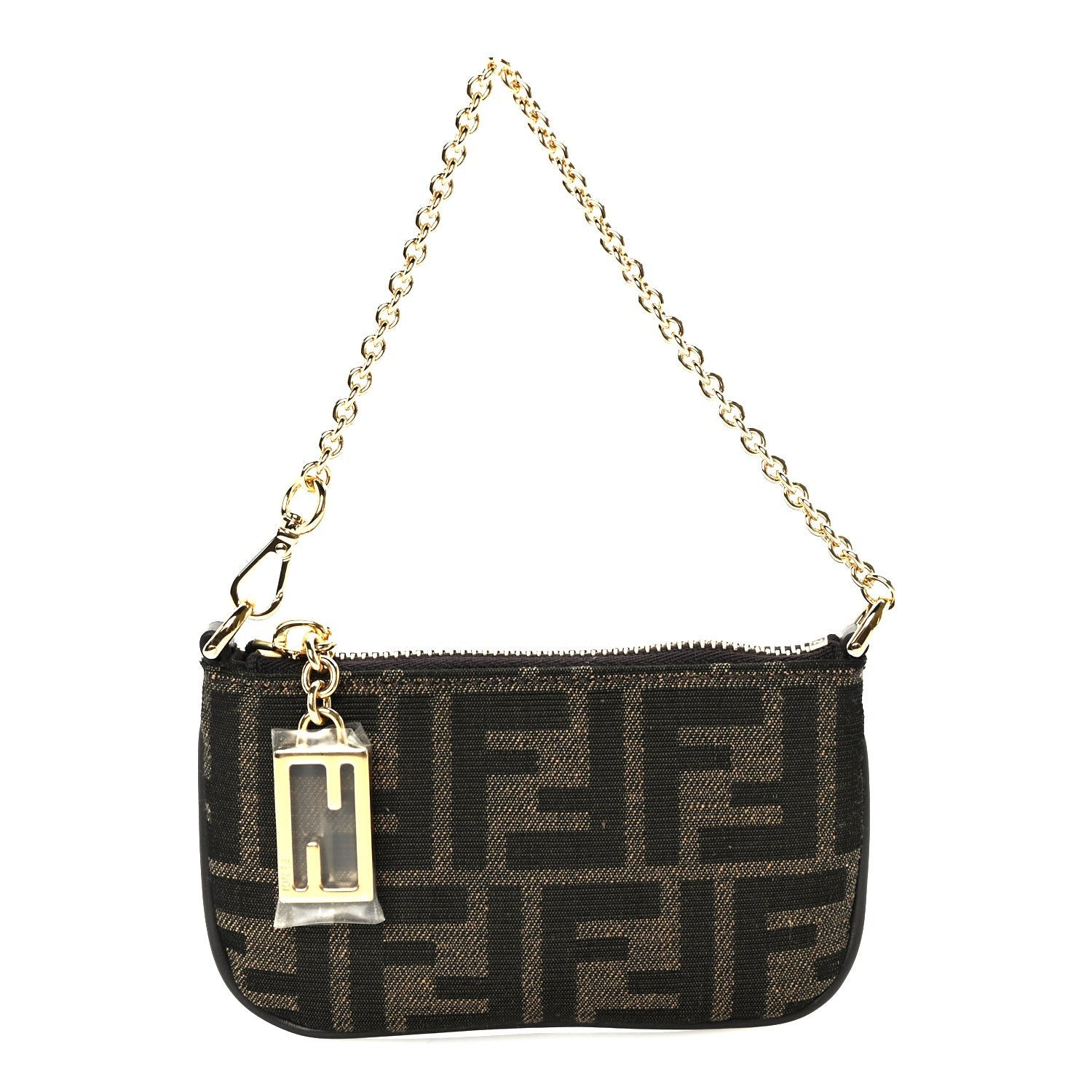 Fendi Fabric Jacquard Mini Flat Pouch  Tobacco Brown Real Ebony 6 of 8
