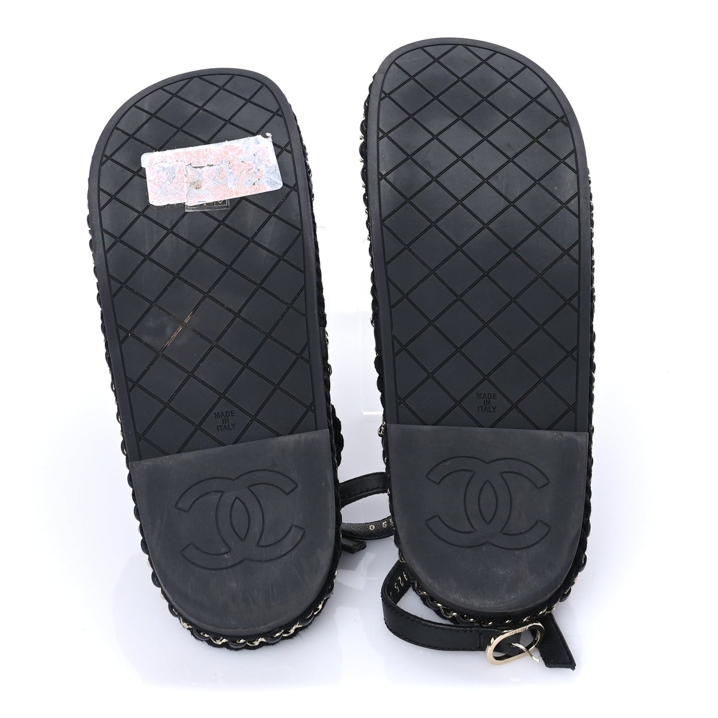 Lambskin Cord Chain CC Sandals 40 Black
