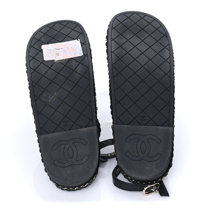 Chanel Lambskin Cord Chain CC Sandals 40 Black 6 of 7