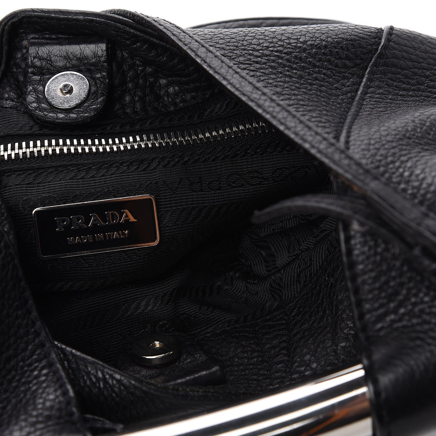 Prada Vitello Daino Metal Bar Top Handle Shoulder Bag Black 8 of 15