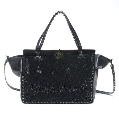 Valentino Garavani Vitello Crystal Medium Rockstud Tote Black 1 of 7