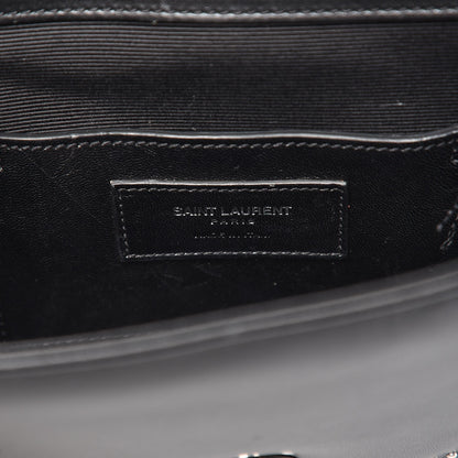 Saint Laurent Lambskin Matelasse Chevron Studded Medium Monogram Satchel Black 7 of 11