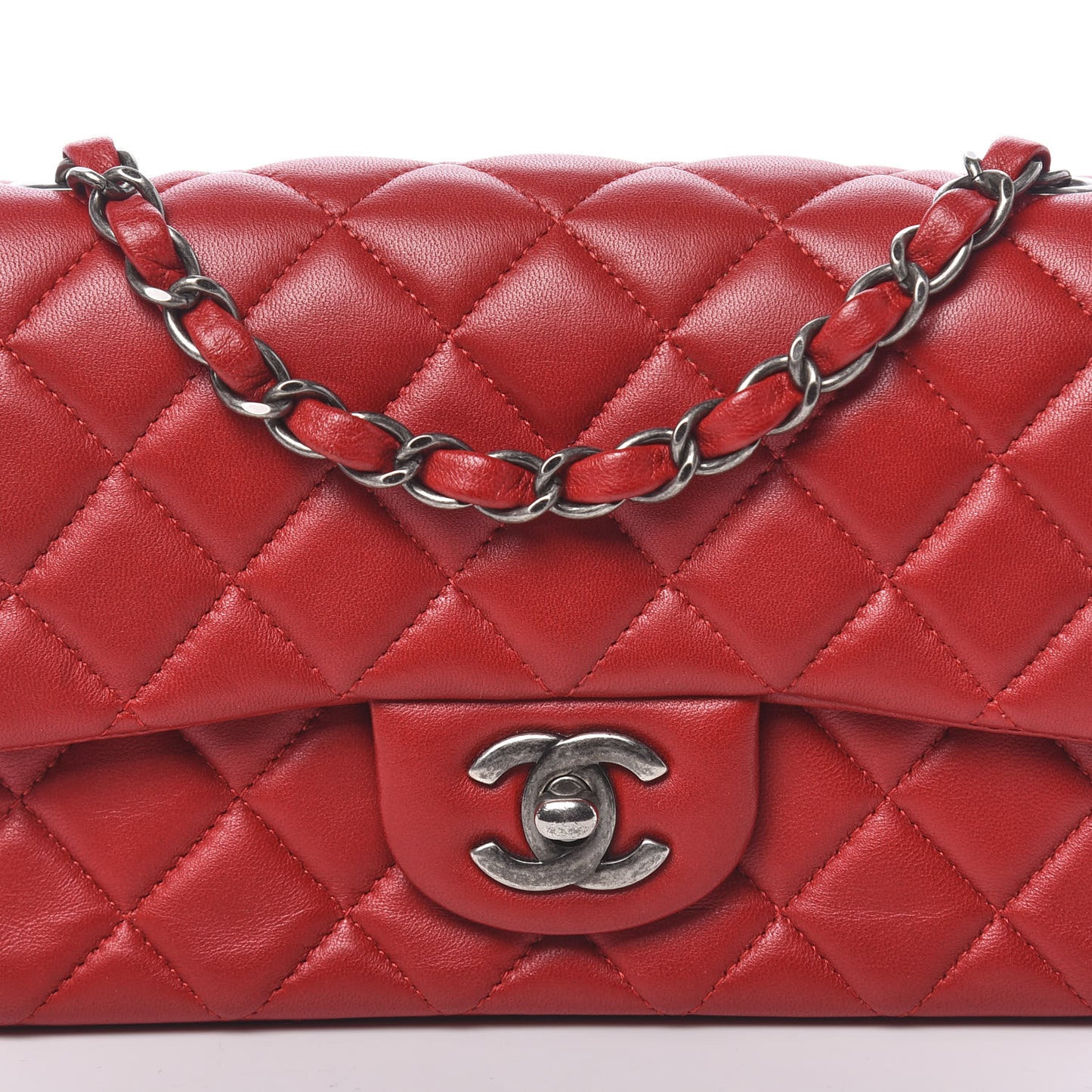 Lambskin Quilted Mini Rectangular Flap Red