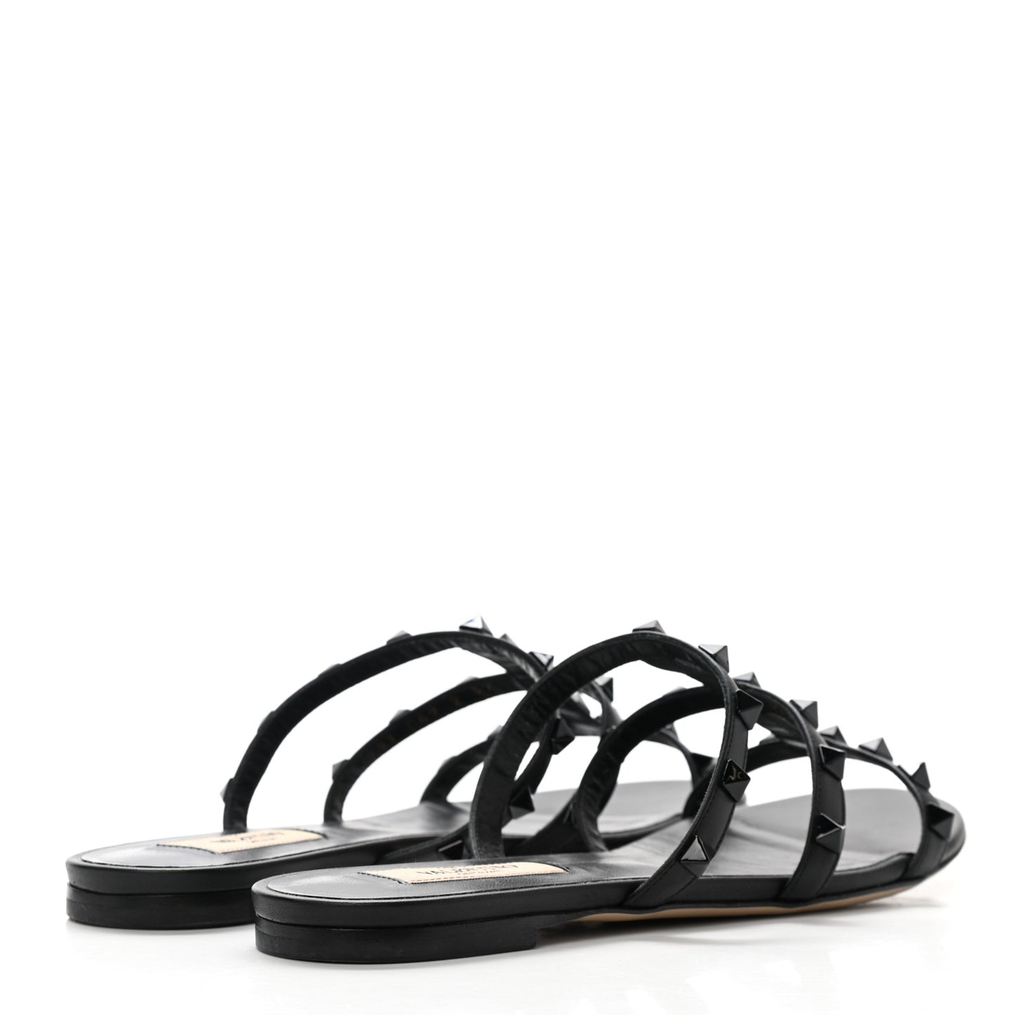 Nappa Monochrome Rockstud Caged Flat Slide Sandals 37 Black