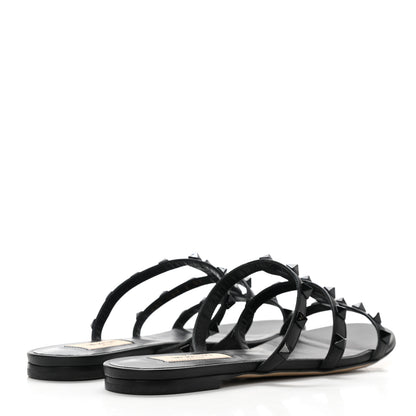 Valentino Garavani Nappa Monochrome Rockstud Caged Flat Slide Sandals 37 Black 4 of 13
