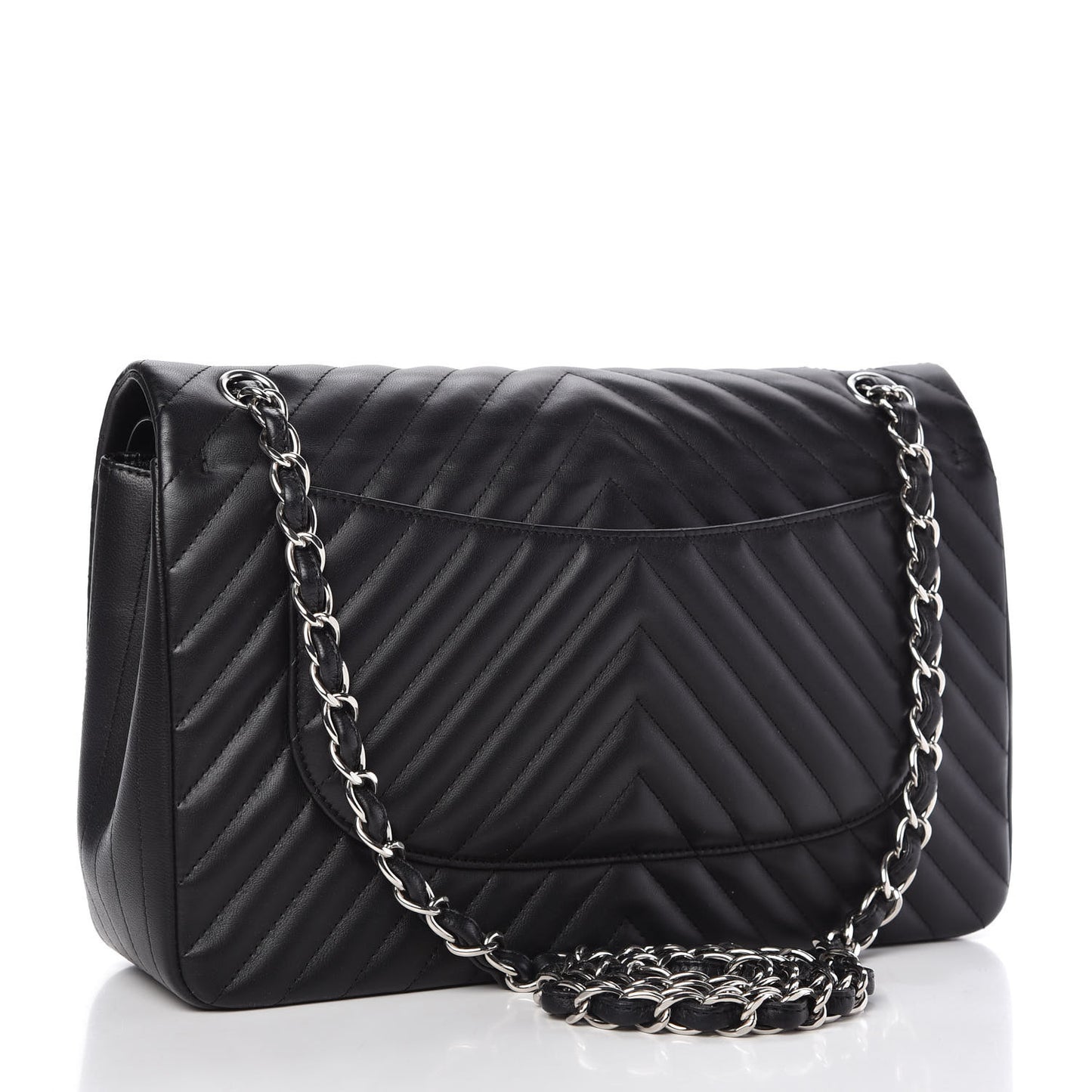 Lambskin Chevron Quilted Jumbo Double Flap Black