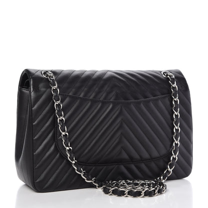 Chanel Lambskin Chevron Quilted Jumbo Double Flap Black 3 of 10