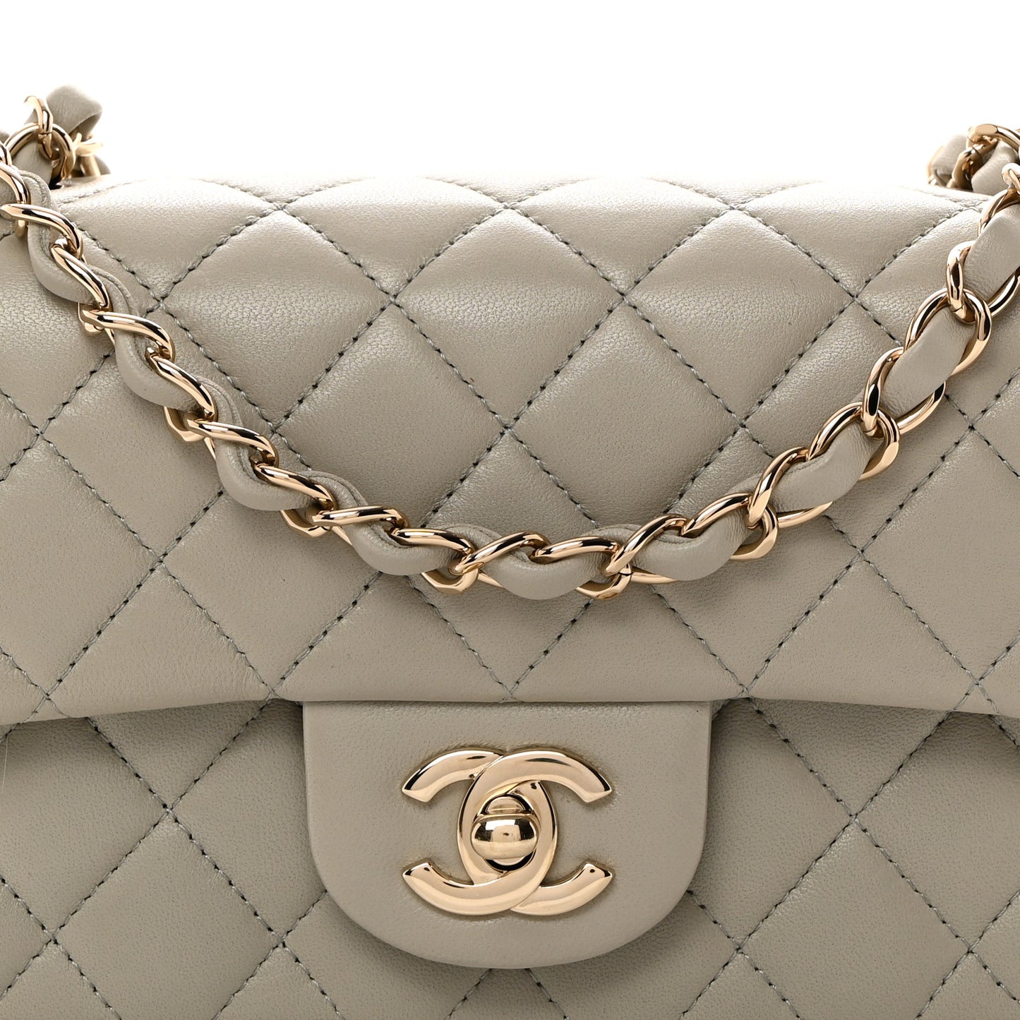 Lambskin Quilted Mini Rectangular Flap Grey
