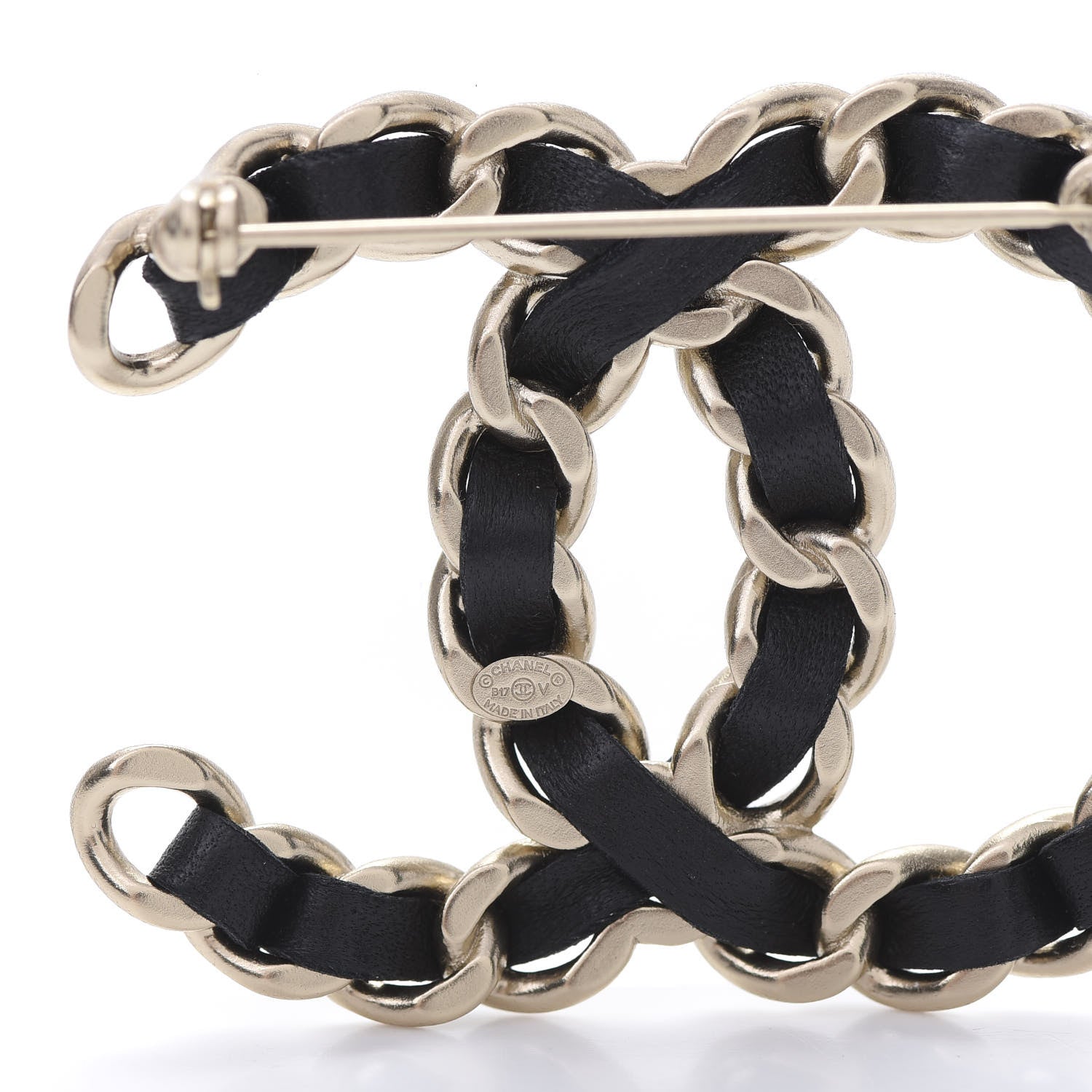 Chanel Lambskin Chain CC Brooch Black Gold 4 of 5