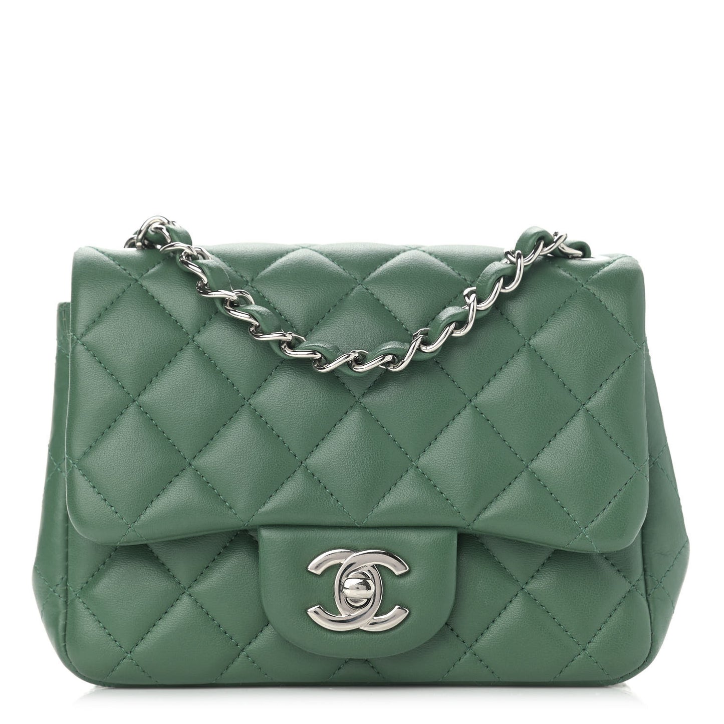Lambskin Quilted Mini Square Flap Green