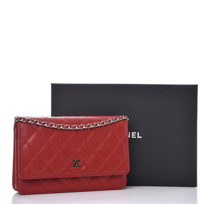 Chanel Caviar Quilted Wallet on Chain WOC Red 10 of 10