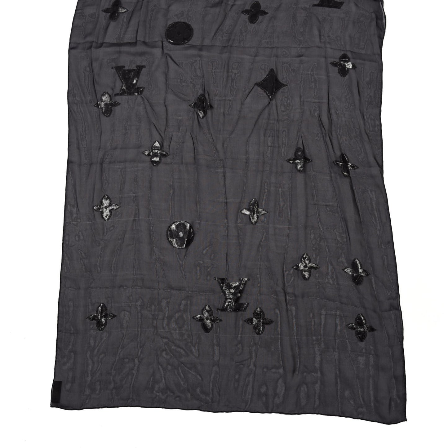 Silk Crepe Monogram Scarf Black