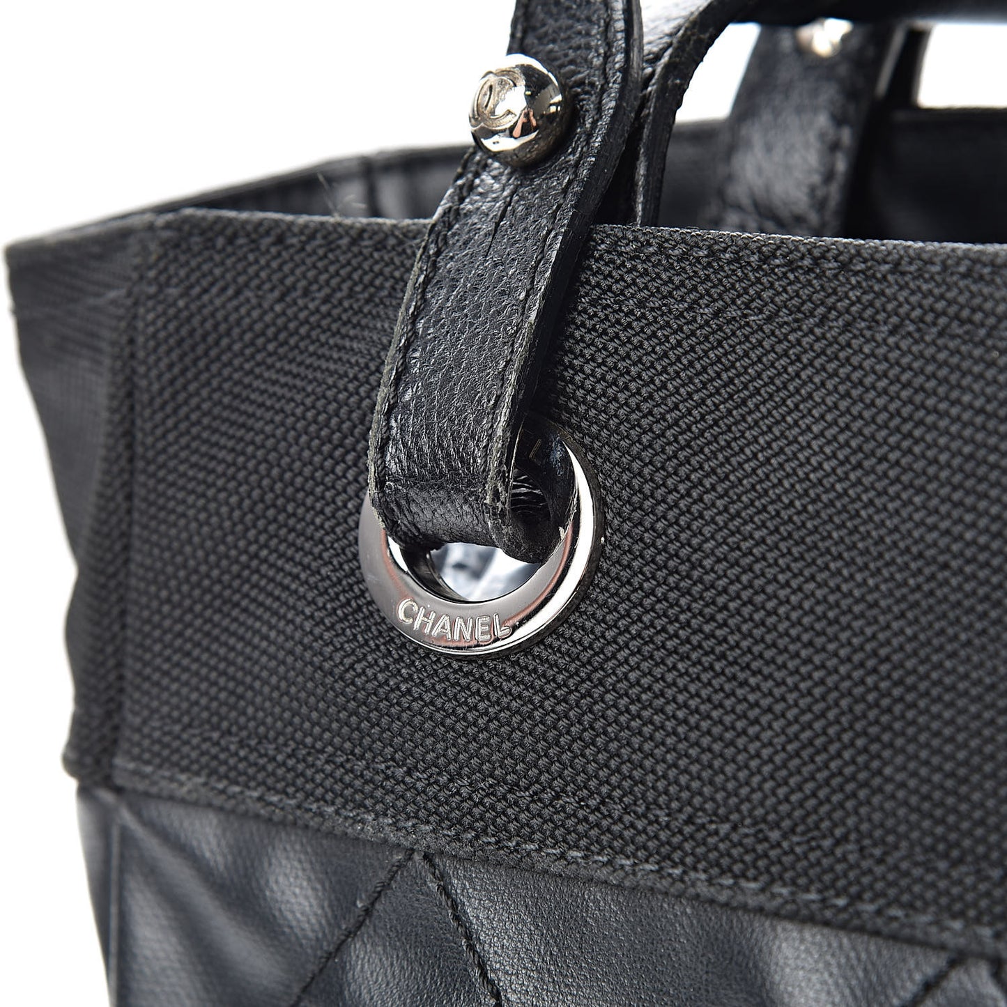 Coated Canvas Quilted Small Paris Biarritz Tote Black