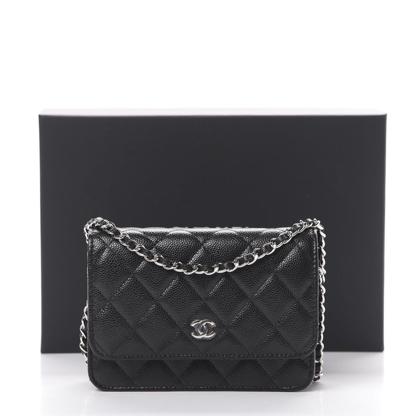 Caviar Quilted Mini Wallet On Chain WOC Black