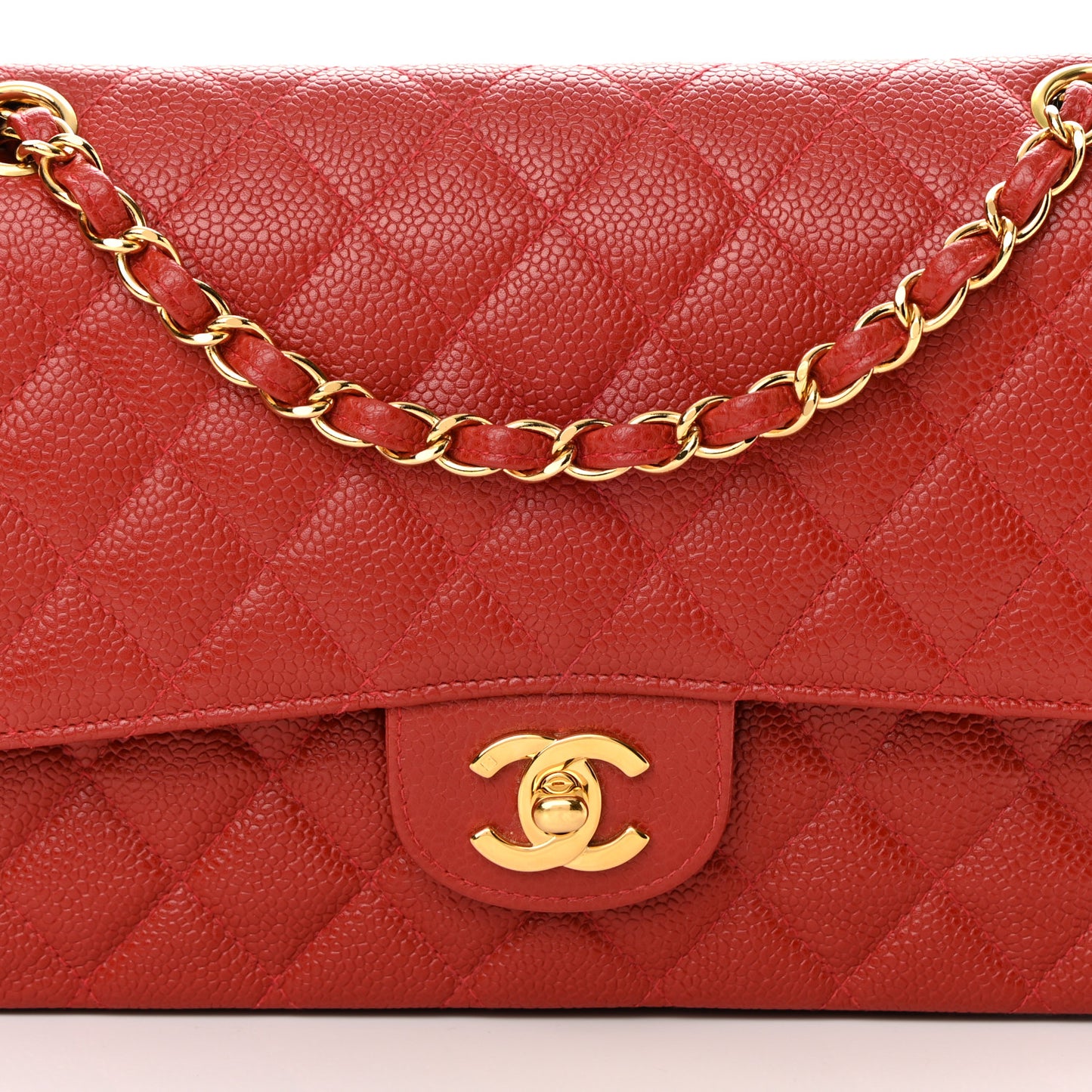 Caviar Quilted Medium Double Flap Red
