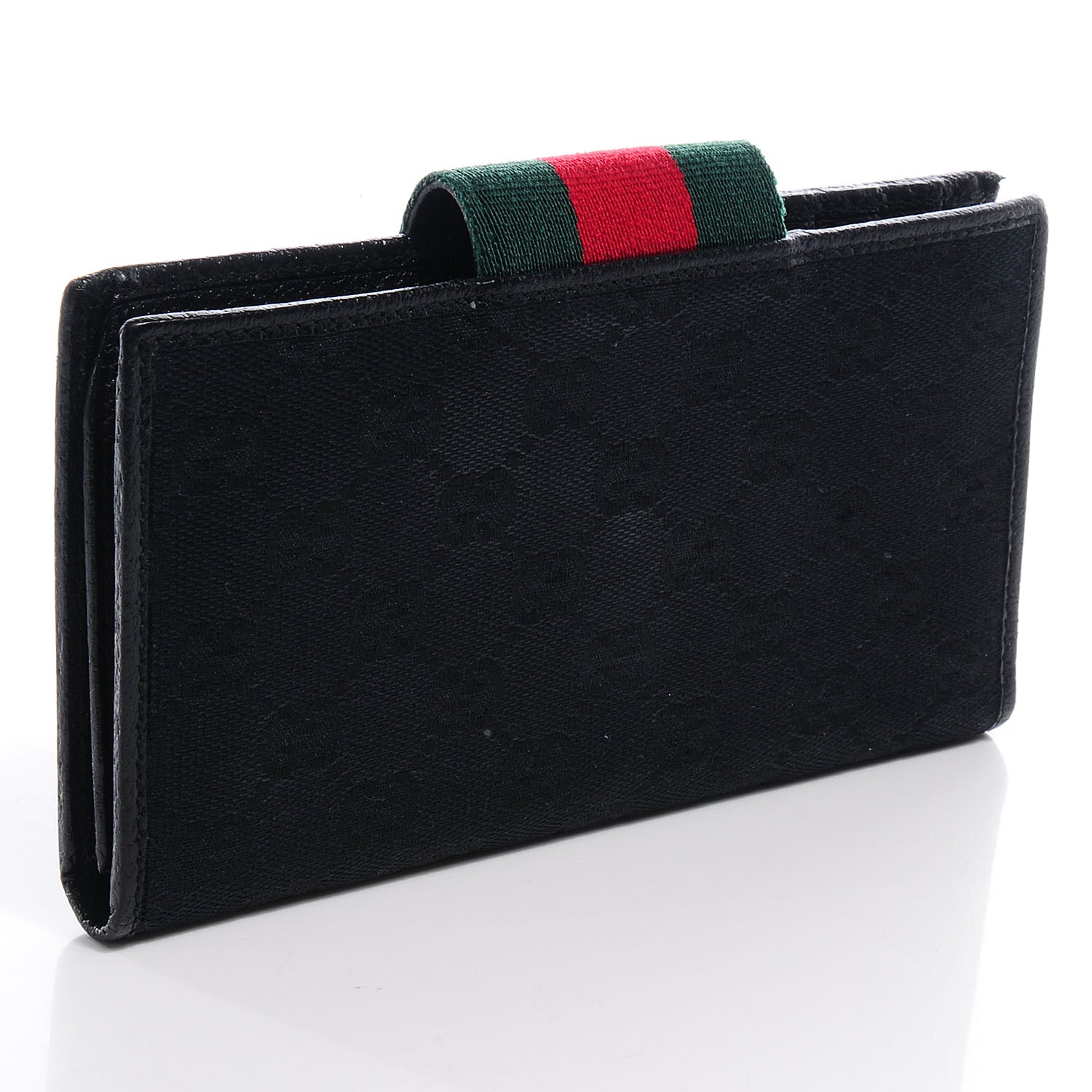 Gucci Monogram Calfskin Ladies Web Long Wallet Black 3 of 7