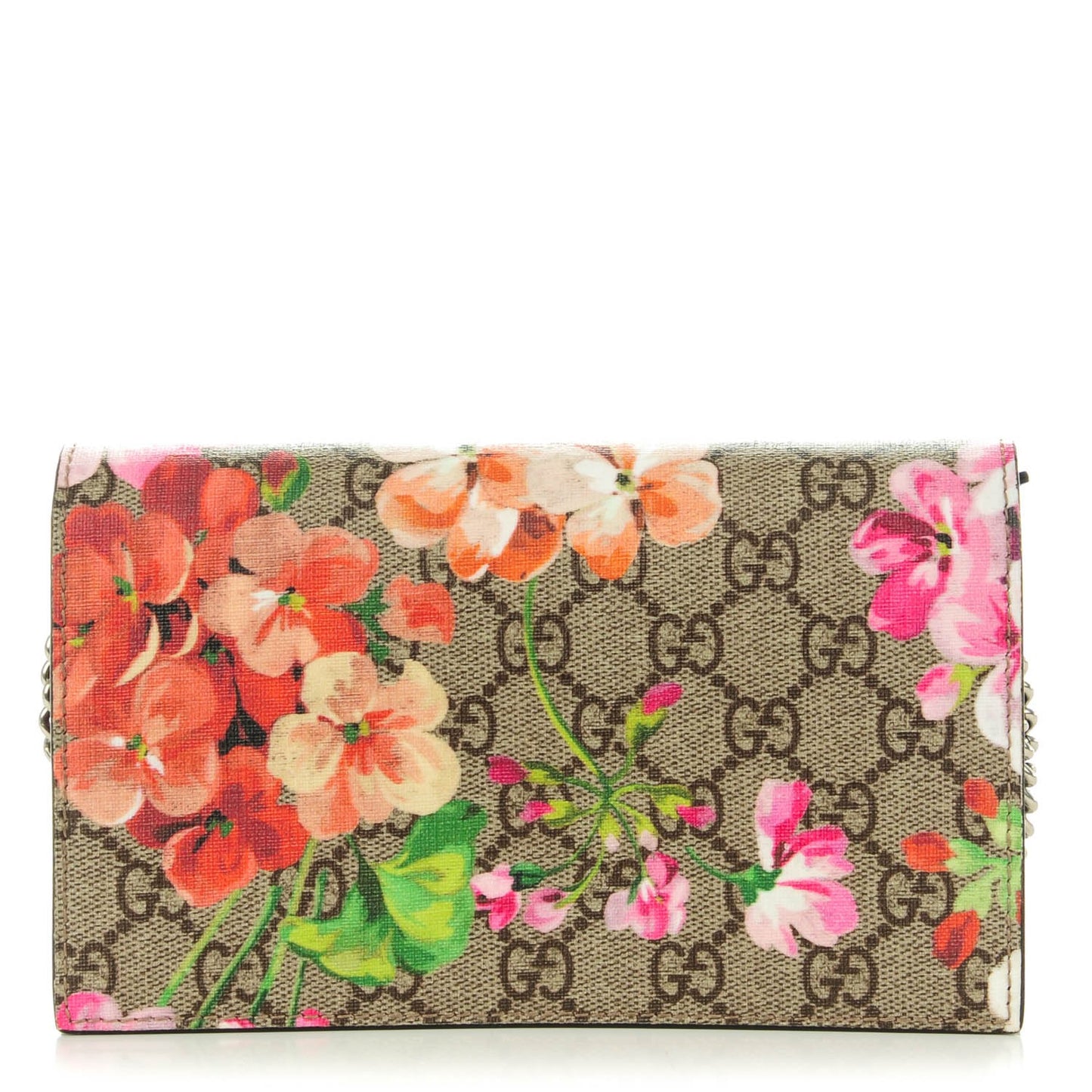 GG Supreme Monogram Blooms Chain Wallet Beige Multicolor Dry Rose