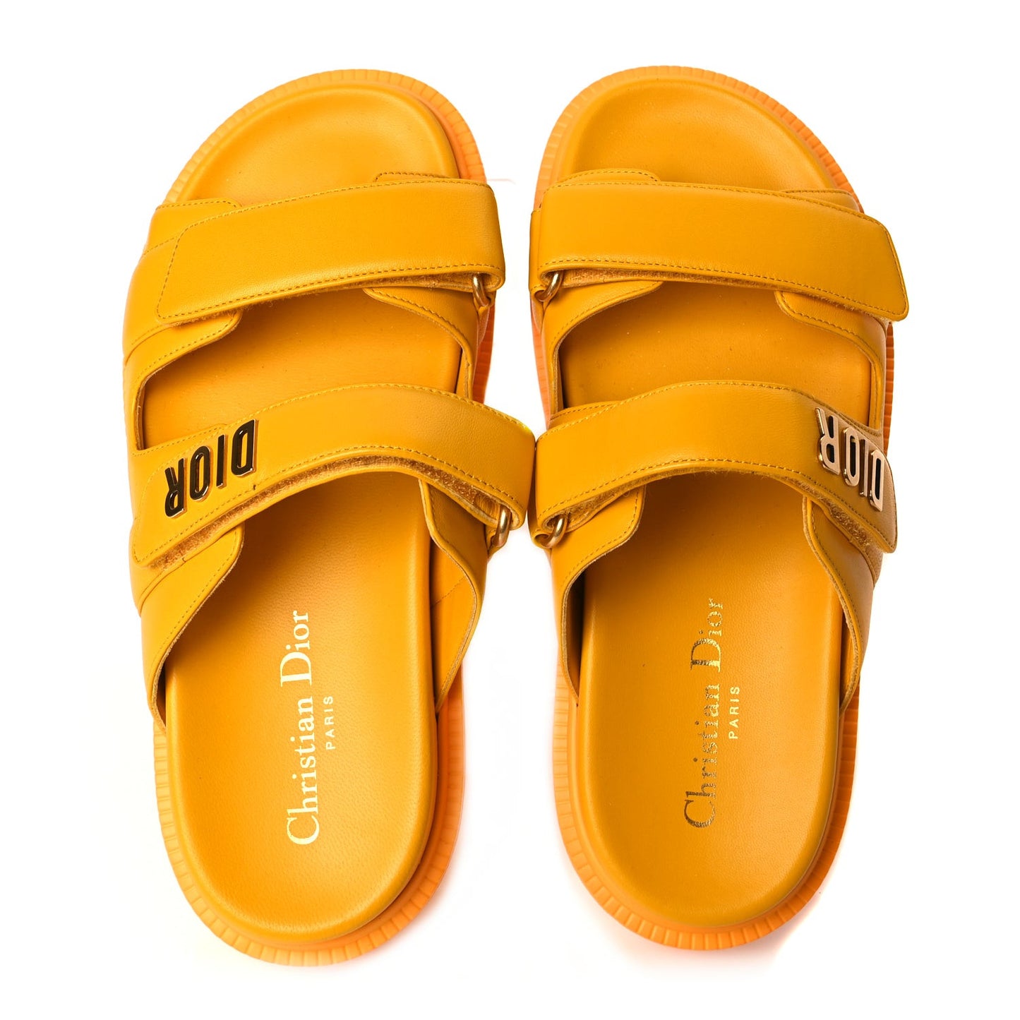 Lambskin Dioract 10mm Slide Sandals 37.5 Amber Yellow