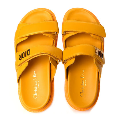 Christian Dior Lambskin Dioract 10mm Slide Sandals 37.5 Amber Yellow 3 of 8