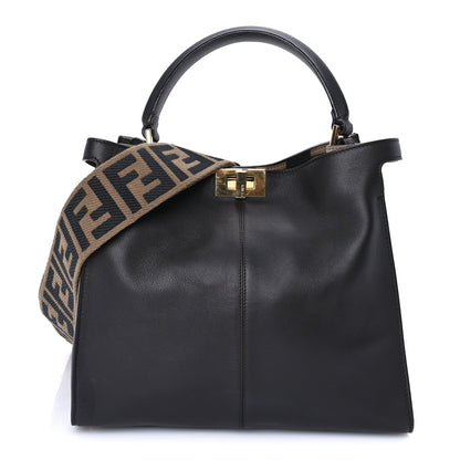 Fendi Vitello Seta Glazed Fabric FF 1974 Medium Peekaboo X-Lite Ebano 1 of 7