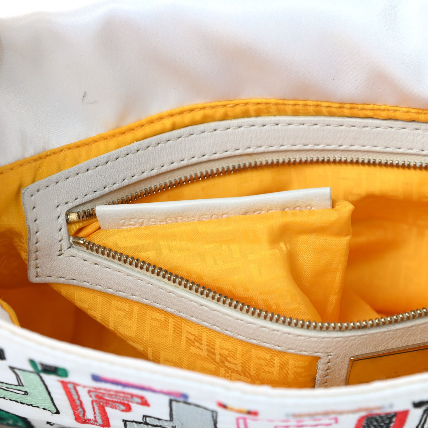 Nylon FF Multicolor Embroidered Baguette Multicolor White