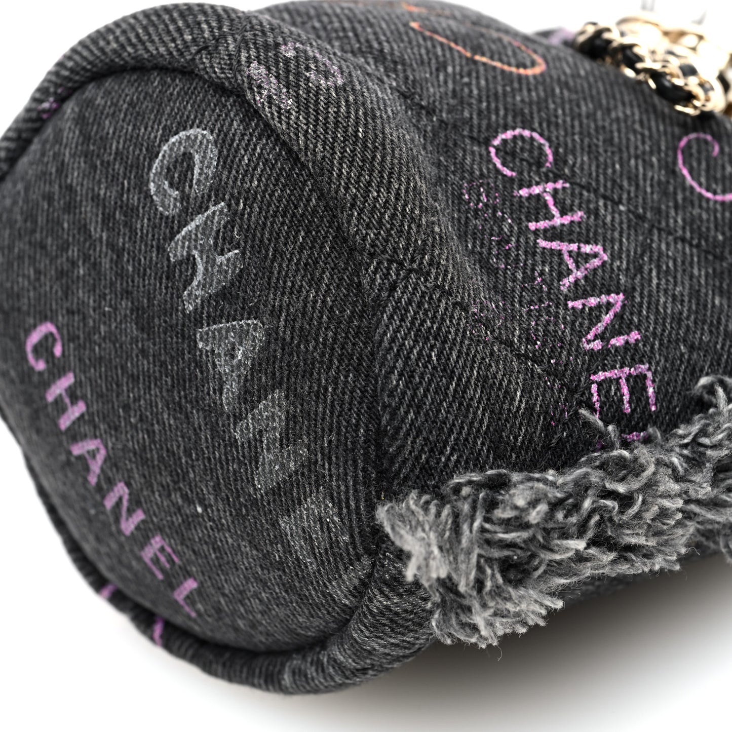 Denim Quilted Mood Bucket With Chain Black Multicolor