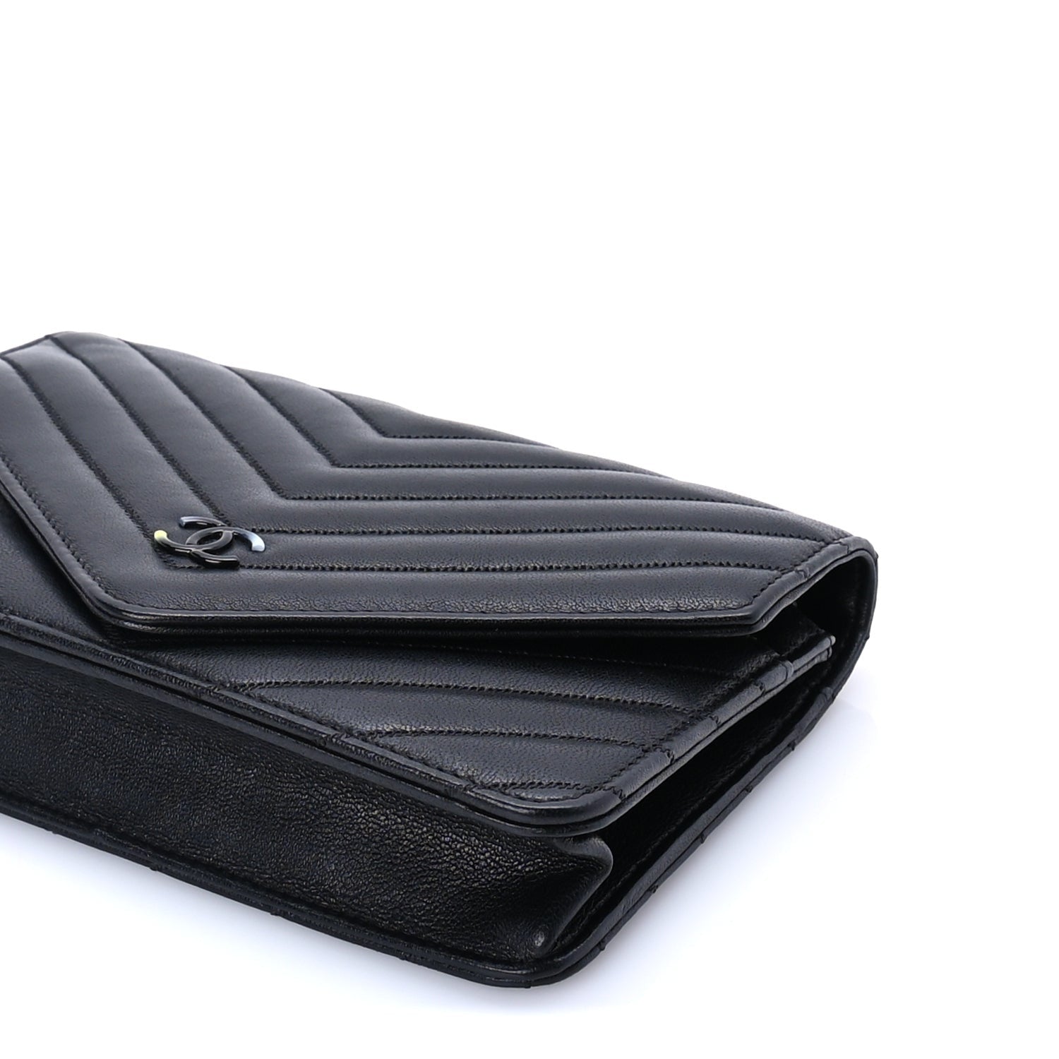 Chanel Sheepskin Chevron Wallet On Chain WOC Black 10 of 10