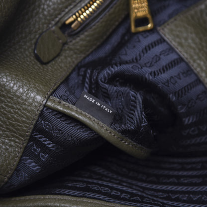 Prada Vitello Daino Tote Militare 8 of 12