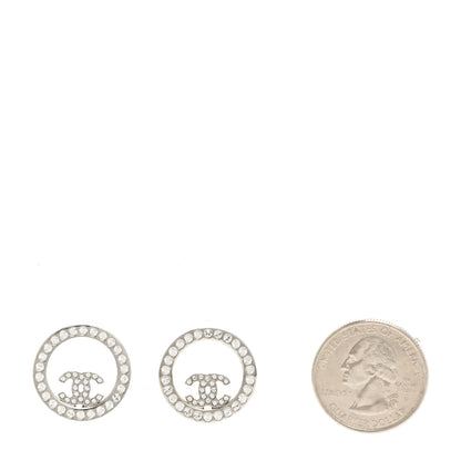 Chanel Crystal CC Round Earrings Silver 2 of 5