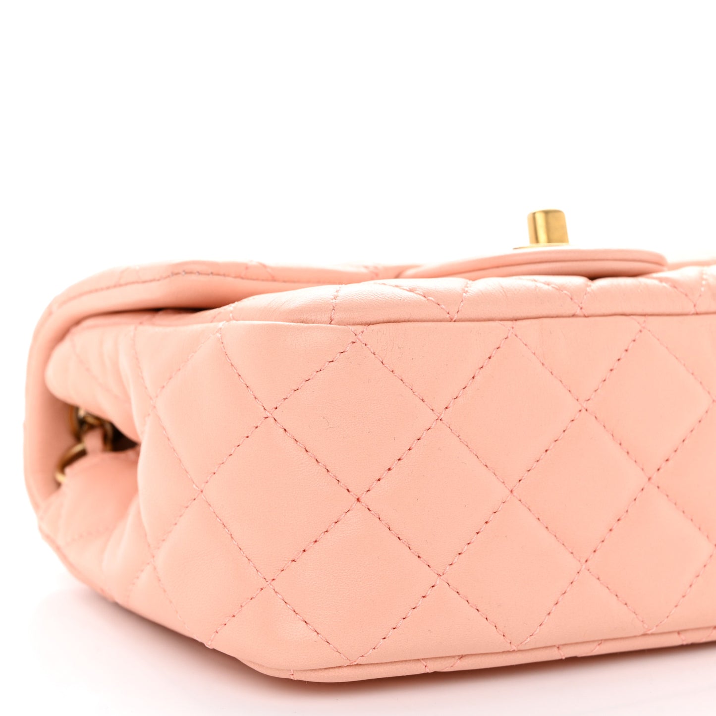 Lambskin Quilted Mini Pearl Crush Flap Light Orange