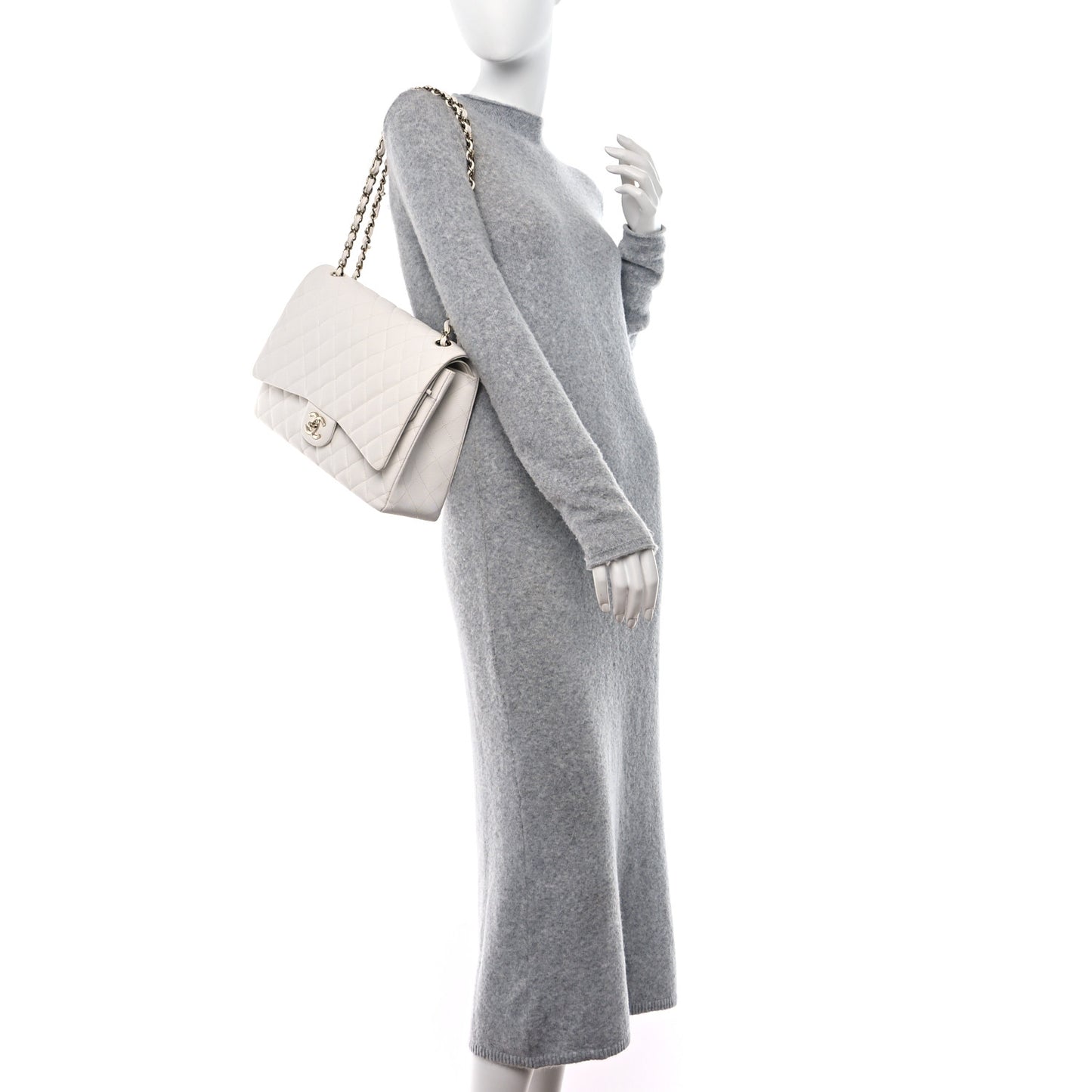 Caviar Quilted Maxi Double Flap White