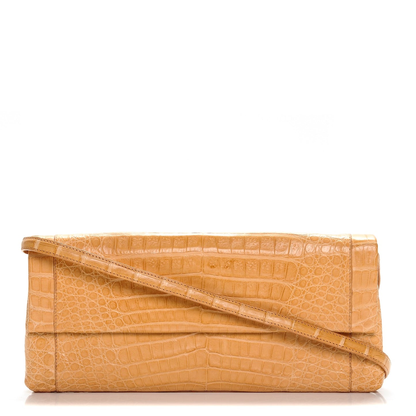Crocodile Soft Flap Clutch Beige
