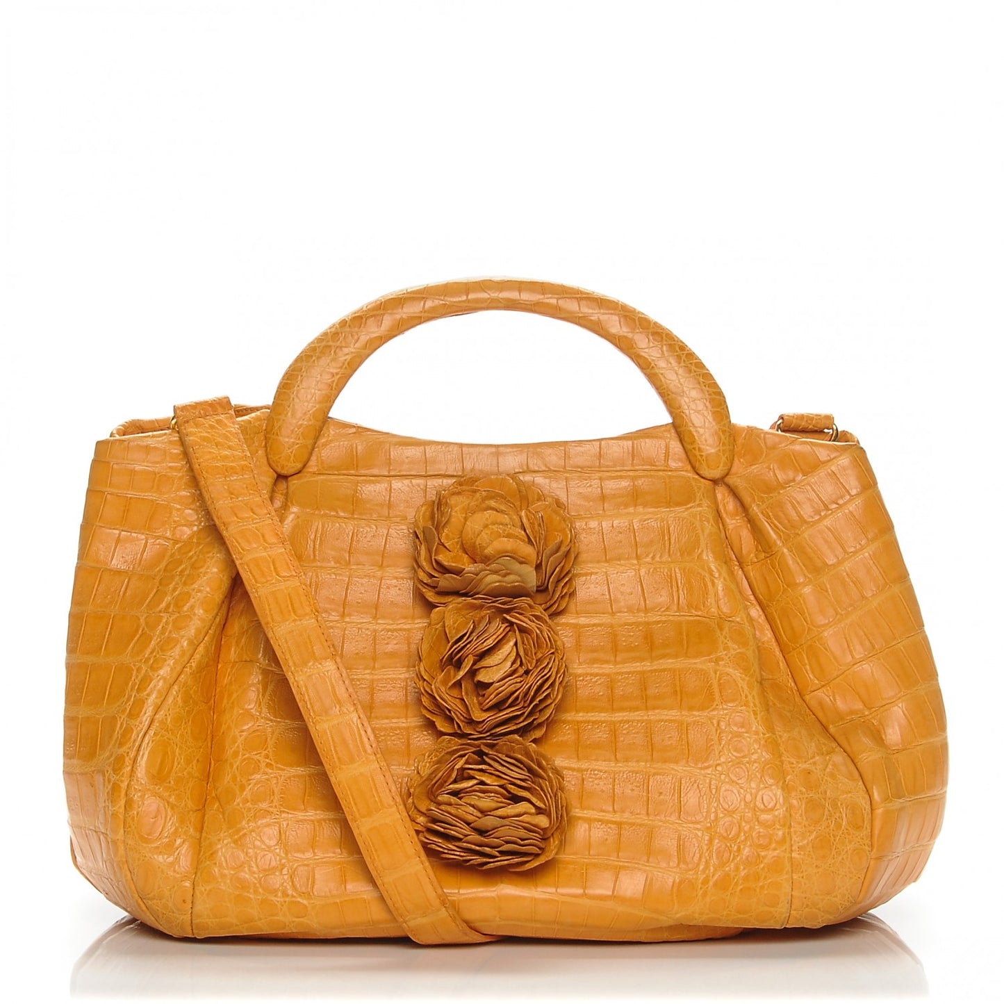 Crocodile Flower Embellished Satchel Orange