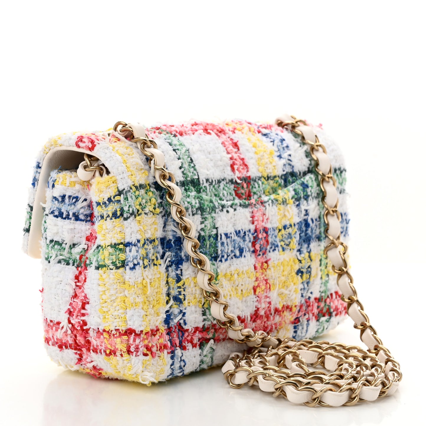 Tweed Quilted Mini Rectangular Flap White Multicolor