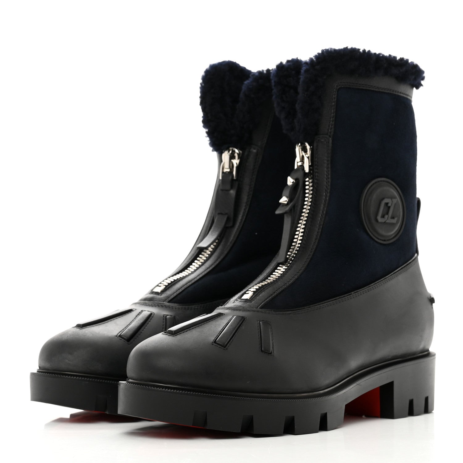 Christian Louboutin Kid Calfskin Shearling Glory Flat Boot 38.5 Version Black 3 of 9