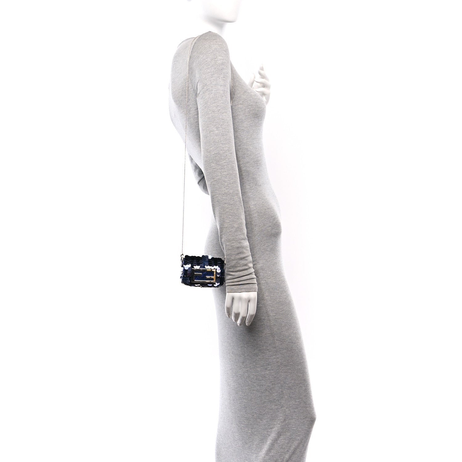 Fendi Sequin Paillettes Shiny Nappa Sex and the City Nano Maxi Buckle Baguette Charm Blue 2 of 7
