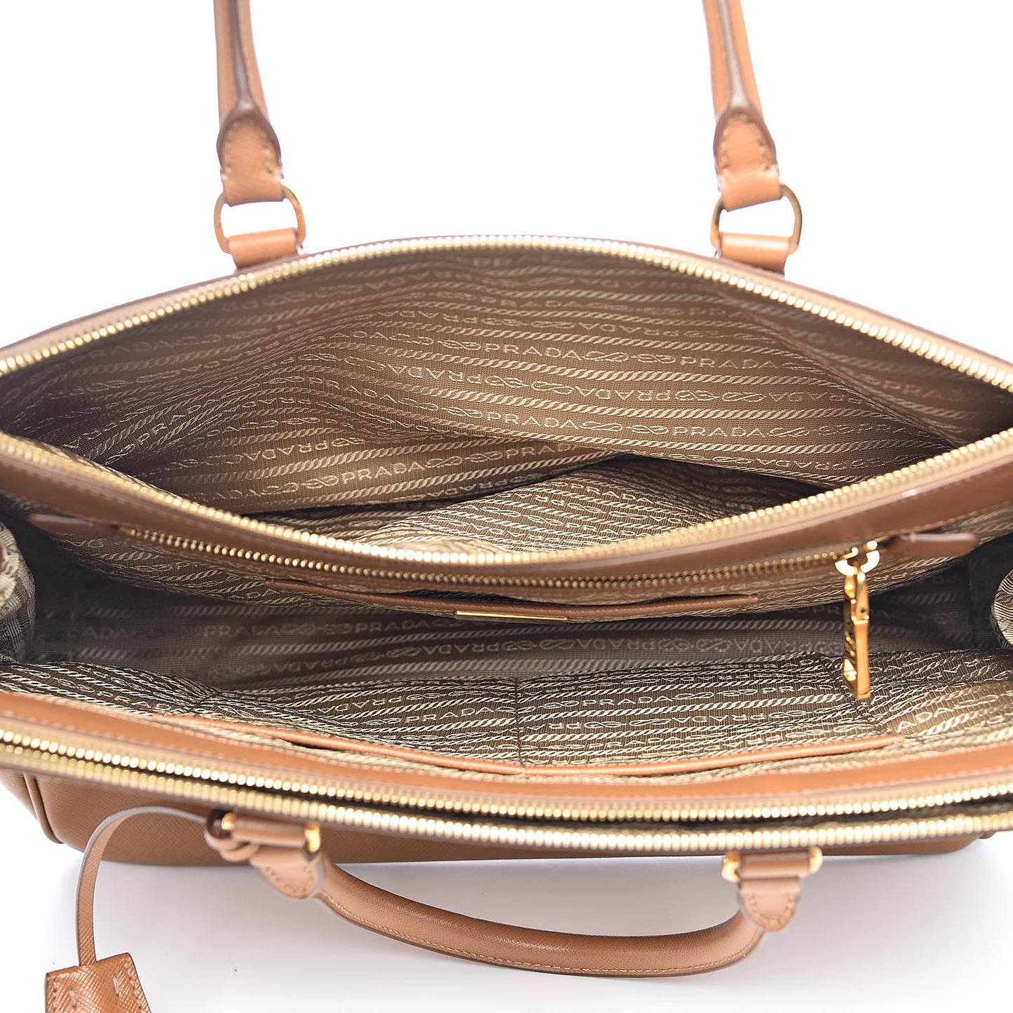 Saffiano Lux Large Galleria Double Zip Tote Caramel