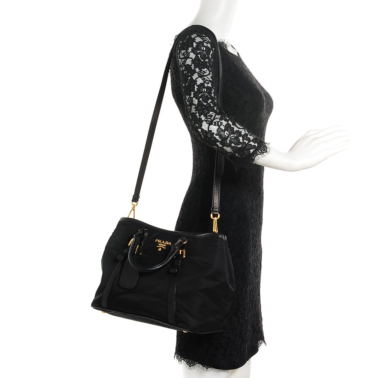 Vitello Daino Tessuto Nylon Tote Nero Black