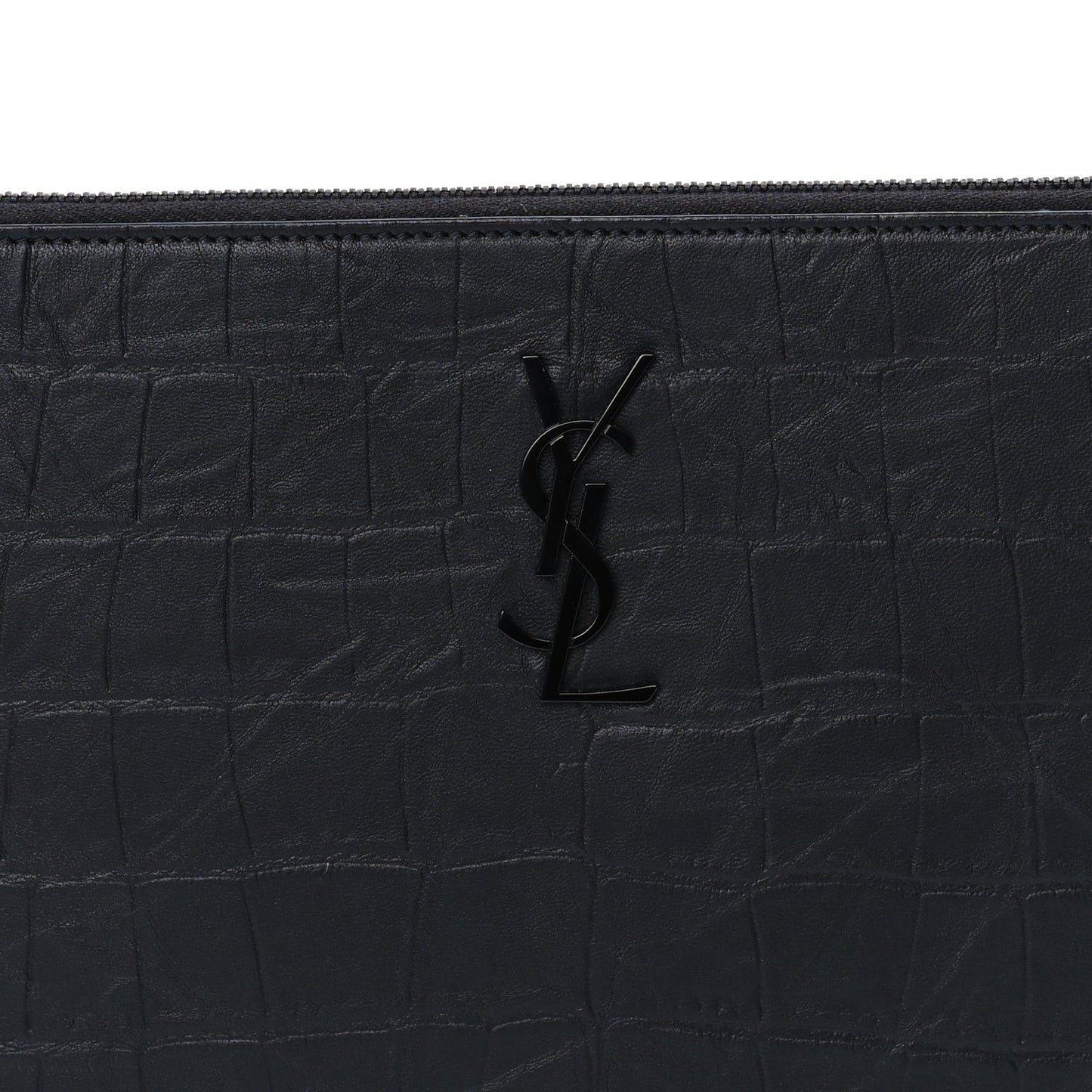 Calfskin Crocodile Embossed Tablet Pouch  Black