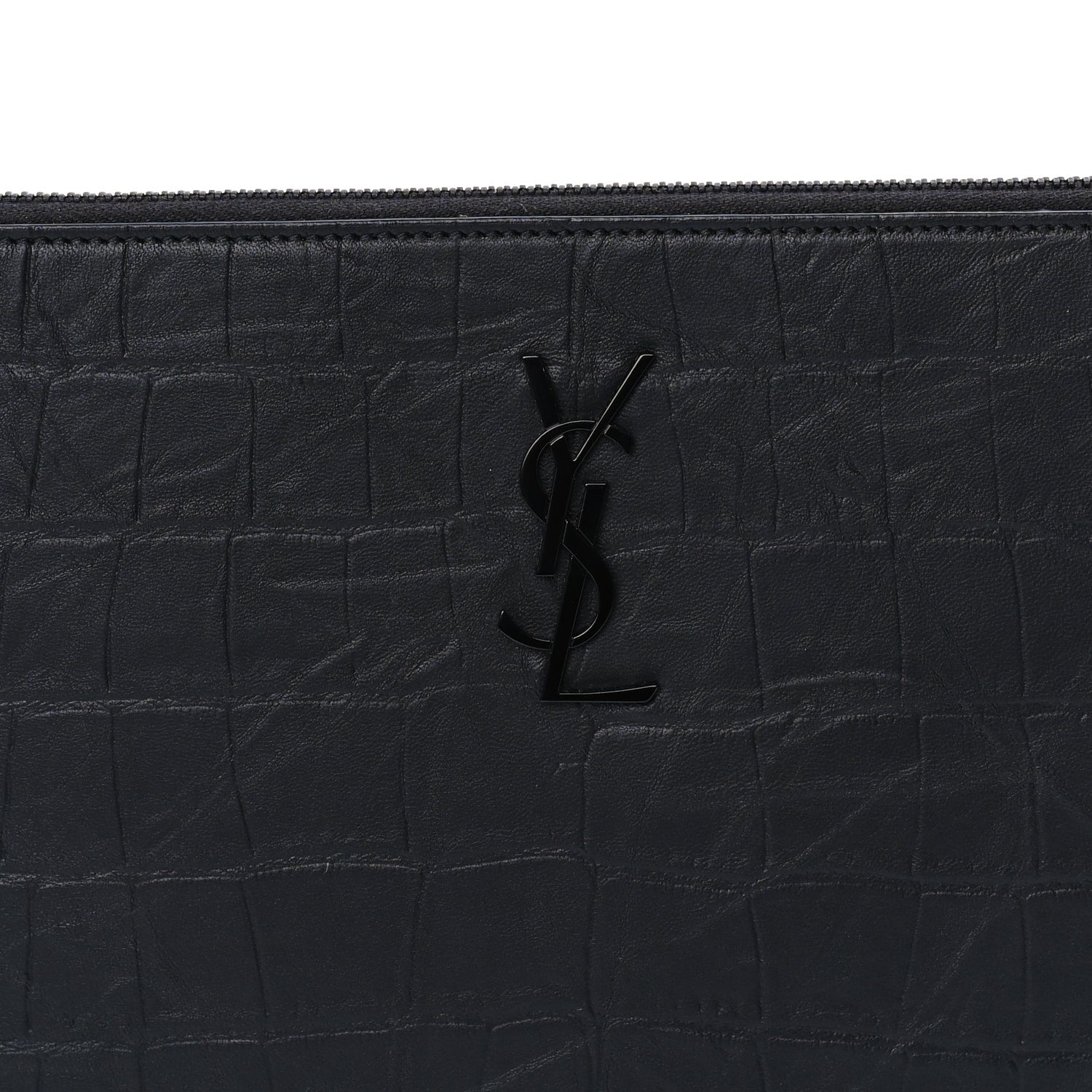 Saint Laurent Calfskin Crocodile Embossed Tablet Pouch  Black 3 of 7