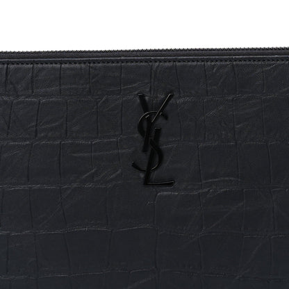 Saint Laurent Calfskin Crocodile Embossed Tablet Pouch  Black 3 of 7