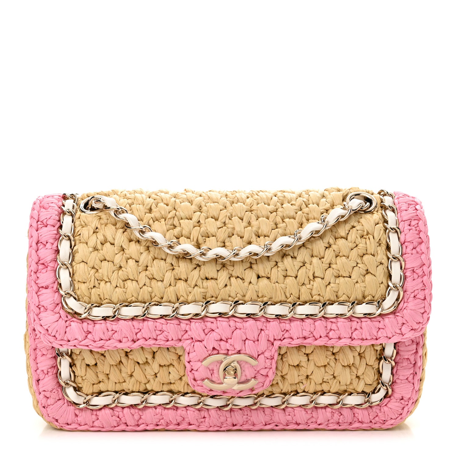 Chanel Raffia Chain Venice Beach Flap Bag Beige Pink 1 of 11
