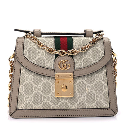 Gucci GG Supreme Monogram Textured Dollar Calfskin Web Mini Ophidia Padlock Top Handle Chain Shoulder Bag Beige Mystic White Oatmeal 2 of 10