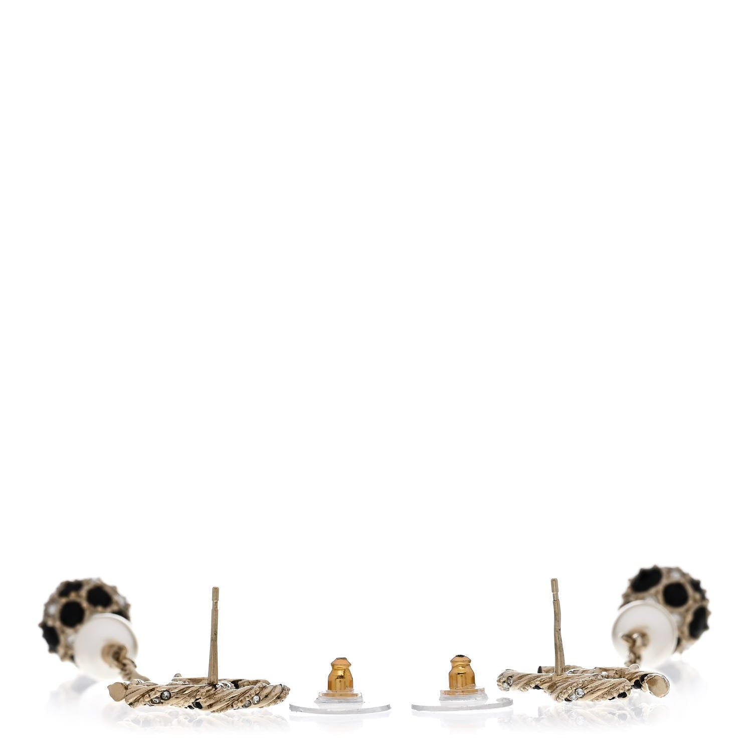 Chanel Crystal Pearl CC Ball Chain Drop Earrings Gold Black 3 of 4
