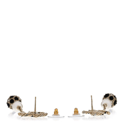 Chanel Crystal Pearl CC Ball Chain Drop Earrings Gold Black 3 of 4