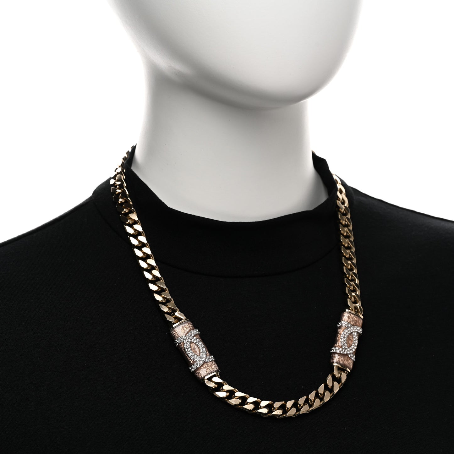 Crystal Strass CC Necklace Light Gold Pink