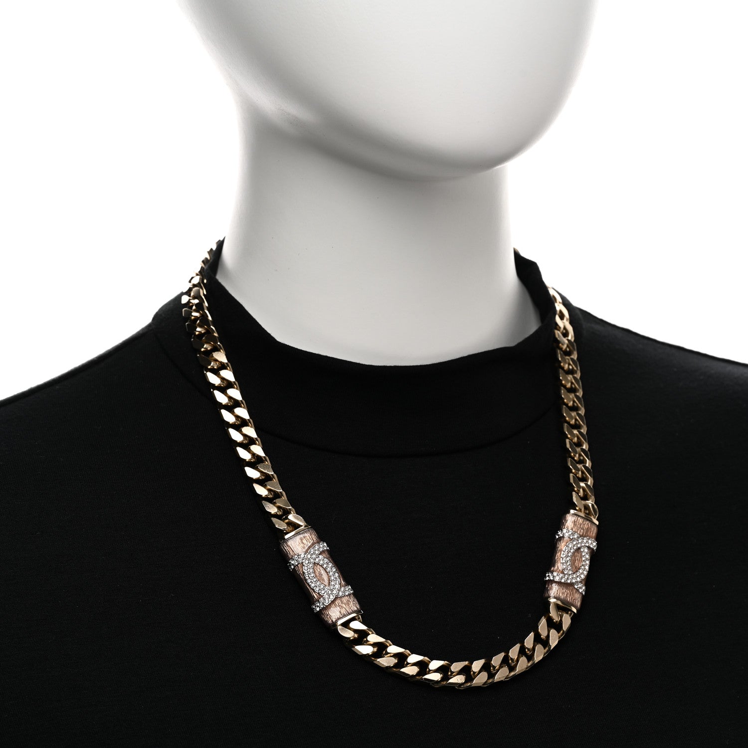 Chanel Crystal Strass CC Necklace Light Gold Pink 2 of 6