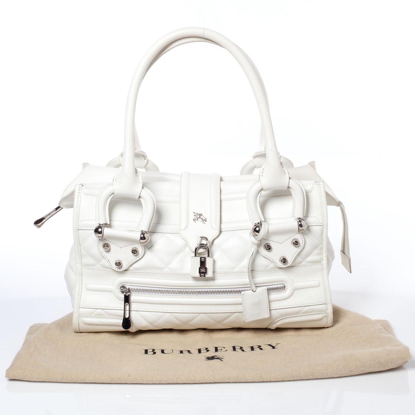 Leather Quilted Large Manor Tote White